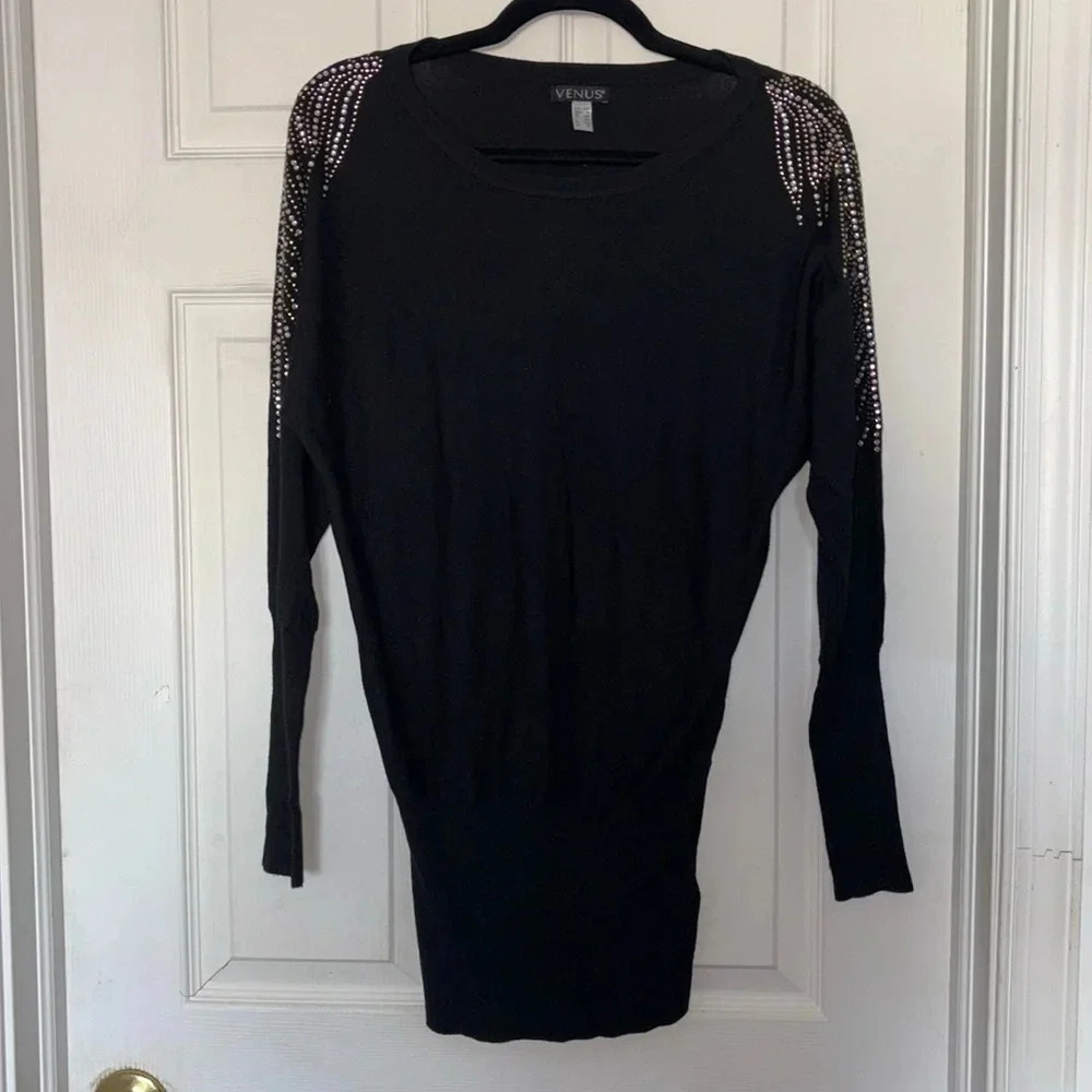 Venus Rhinestone Embellished Sweater Black Silver Size XS